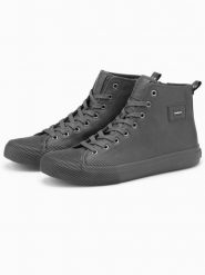 Męskie wysokie buty trampki z ozdobnym noskiem – szare V2 OM-FOTH-0157 - 46. Szare trampki i tenisówki męskie Ombre Clothing, z aplikacjami, z gumy, przed kolano, bez zapięcia. W wyprzedaży za 109.99 zł.
