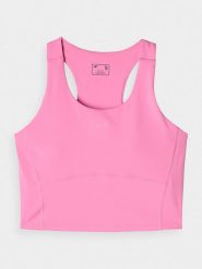 4F Crop top treningowy szybkoschnący damski - różowy XL. Czerwone topy damskie 4f, xl, bez wzorów, z dzianiny, bez ramiączek. W wyprzedaży za 49.99 zł.