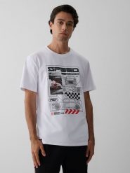 4F T-shirt regular z nadrukiem męski - biały XL. Białe t-shirty męskie 4f, m, bez wzorów, z bawełny, bez kołnierzyka. Za 79.99 zł.