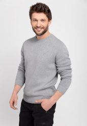 Klasyczny sweter bawełniany S-TODD. Szare swetry męskie Volcano, l, bez wzorów, z bawełny, bez kołnierzyka. Za 159.99 zł.