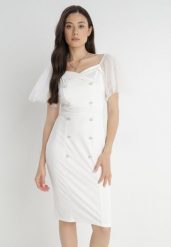Biała Sukienka z Bawełny Oreina. Białe sukienki damskie Born2be, m, bez wzorów, z bawełny, eleganckie, bez kołnierzyka, bez ramiączek, midi, dopasowane. W wyprzedaży za 135.99 zł.