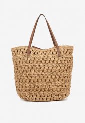 Ciemnobeżowa Pleciona Torebka Shopperka w Stylu Plażowym Sepilova. Brązowe shopper bag damskie Renee, bez wzorów, z materiału, bez dodatków. Za 89.99 zł.