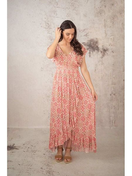 Lula Natura Sukienka w kolorze beżowo-czerwonym rozmiar: onesize. Brązowe sukienki damskie Lula Natura, bez wzorów, z wiskozy, bez kołnierzyka, bez ramiączek, maxi. Za 182.72 zł.