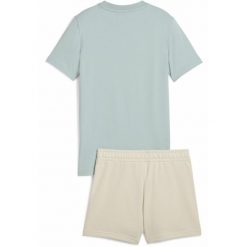Młodzieżowy zestaw Essentials z koszulką i szortami z logo No.1 PUMA. Zielona t-shirty damskie Puma, m, bez wzorów, z gumy, bez kołnierzyka. W wyprzedaży za 139.00 zł.