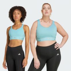 Biustonosz FastImpact Luxe Run High-Support. Zielone biustonosze sportowe damskie Adidas, bez wzorów, z materiału. Za 349.00 zł.