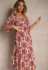 Czerwona Sukienka z Bawełną i Abstrakcyjnym Motywem Filarella. Czerwone sukienki damskie Renee, na co dzień, na lato, l, bez wzorów, z bawełny, eleganckie, bez kołnierzyka, bez ramiączek, midi. W wyprzedaży za 45.49 zł.