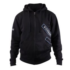 Bluza męska Fitness i rekreacyjna, kolor czarno-niebieski. Czarne bluzy sportowe męskie R-EVENGE, bez wzorów, z bawełny, sportowe, bez kołnierzyka, bez ramiączek. Za 250.48 zł.
