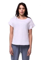 Koszulka Leone 1947 Apparel z falbankami tie-dye. Świeży i żywy wygląd. Niebieskie t-shirty damskie LEONE 1947 APPAREL, xs, bez wzorów, bez kołnierzyka. Za 84.16 zł.