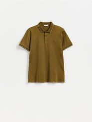 Bwełniana koszulka polo slim - jasnozielony. Zielone koszulki polo męskie Reserved, l, bez wzorów, z bawełny, bez ramiączek. Za 79.99 zł.