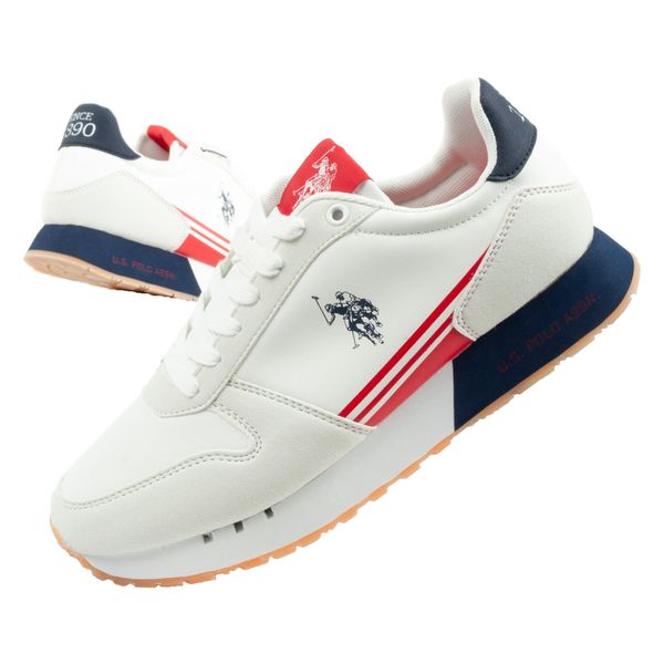 Buty sportowe sneakersy męskie U.S Polo Assn. Białe buty sportowe na co dzień męskie U.S. Polo Assn., z denimu, bez zapięcia, trekkingowe. Za 169.00 zł.