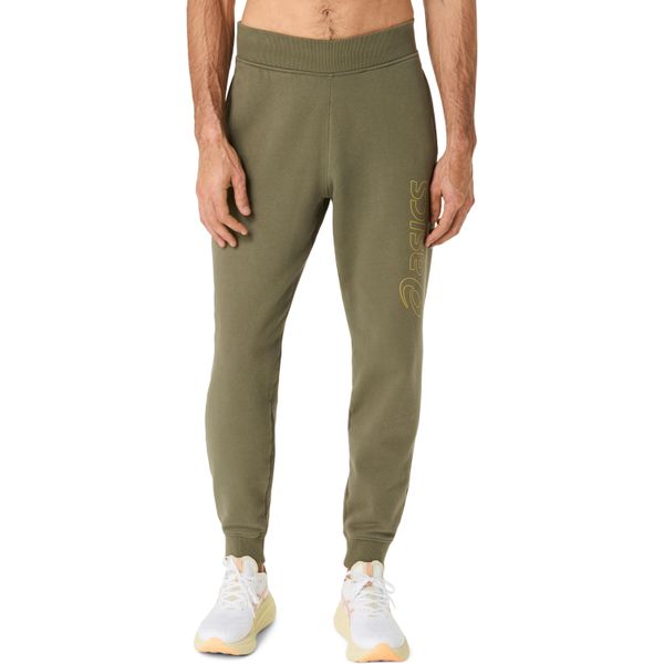 Spodnie do biegania Asics Logo. Zielone spodnie materiałowe męskie Asics, bez wzorów, z dresówki. Za 276.50 zł.