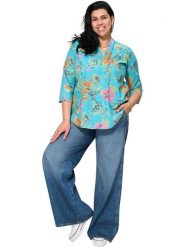 Aller Simplement Bluzka w kolorze turkusowym ze wzorem rozmiar: 46/48. Niebieskie bluzki damskie Aller Simplement, bez wzorów, z bawełny, bez kołnierzyka, bez ramiączek. Za 69.99 zł.