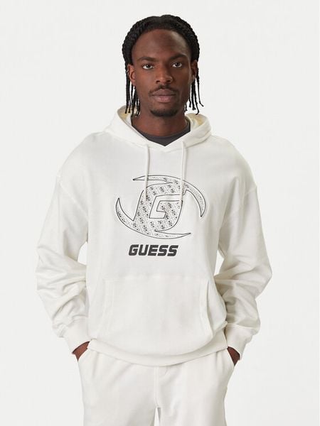 Guess Bluza Z6RQ05 K9YI1 Biały Regular Fit. Białe bluzy bez kaptura męskie Guess, l, z bawełny. Za 246.99 zł.