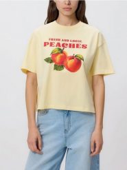 T-shirt z nadrukiem - kremowy. Białe t-shirty damskie Reserved, l, bez wzorów, z bawełny, bez kołnierzyka. Za 49.99 zł.