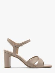 Beżowe sandały na obcasie. Brązowe sandały damskie Ryłko, bez wzorów, ze skóry, bez obcasa, na obcasie. W wyprzedaży za 199.99 zł.