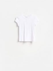 T-shirt z modalem - biały. Białe t-shirty damskie Reserved, l, bez wzorów, z bawełny, bez kołnierzyka. Za 45.99 zł.