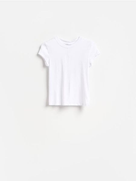 T-shirt z modalem - biały. Białe t-shirty damskie Reserved, l, bez wzorów, z bawełny, bez kołnierzyka. Za 45.99 zł.