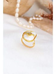 Pierres delicates Pozłacany pierścionek z masą perłową i cyrkoniami rozmiar: onesize. Białe pierścionki damskie Pierres delicates, z cyrkonią, pozłacane. Za 104.39 zł.