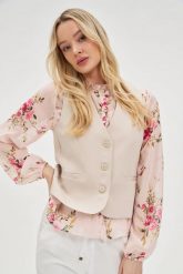 Elegancka kamizelka beżowa. Brązowe kamizelki damskie MOODO, l, z elastanu. Za 119.99 zł.