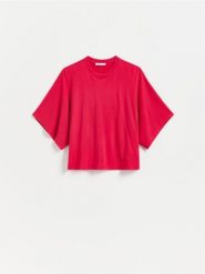 T-shirt z modalem - różowy. Czerwone t-shirty damskie Reserved, l, bez wzorów, z dzianiny, bez kołnierzyka. Za 89.99 zł.