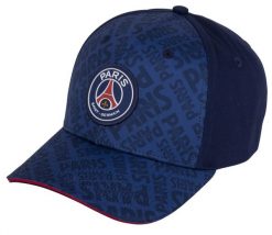 Czapka z daszkiem Paris Saint Germain cap all-over print granatowa. Niebieskie czapki męskie PSG, bez wzorów, z bawełny, sportowe. Za 104.90 zł.