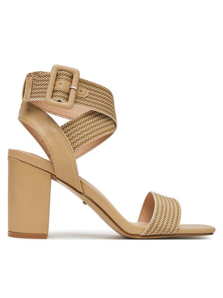 DeeZee Sandały XFA065-10 Beżowy. Brązowe sandały damskie DeeZee, bez wzorów, z materiału, bez obcasa, na słupku. Za 149.99 zł.