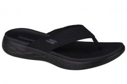 Japonki damskie, On The Go 600 Sunny. Czarne klapki damskie Skechers, bez wzorów, z materiału, bez obcasa. Za 199.99 zł.