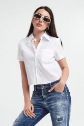 Koszula damska z krótkim rękawem DSQUARED2. Koszule damskie Dsquared2, xl, bez wzorów, bez kołnierzyka, bez ramiączek. W wyprzedaży za 967.85 zł.