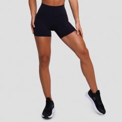 Szorty damskie fitness slim z wysoką talią czarne FIT. Czarne spodenki sportowe damskie GYMBEAM, s, z elastanu, do biegania. Za 85.90 zł.