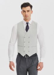 PAKO LORENTE - Dwurzędowa kamizelka męska w drobną kratę. Szare kamizelki męskie Pako Lorente, m, z dzianiny. Za 239.99 zł.