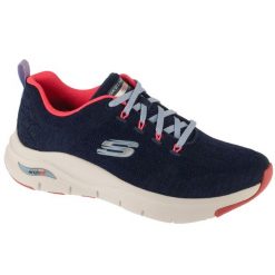 Buty sportowe Sneakersy damskie, Arch Fit Comfy Wave. Niebieskie buty sportowe na co dzień damskie Skechers, bez wzorów, trekkingowe. Za 399.99 zł.