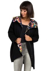 Czarna Rozpinana Luźna Bluza z Kwiecistym Kapturem. Czarne bluzy z kapturem damskie MOE, l, z bawełny. Za 303.90 zł.