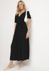 Czarna Kopertowa Sukienka z Bawełną i Paskiem Ivellevia. Czarne sukienki damskie Born2be, na co dzień, na lato, l, bez wzorów, z bawełny, eleganckie, bez kołnierzyka, bez ramiączek, maxi, kopertowe. W wyprzedaży za 67.99 zł.