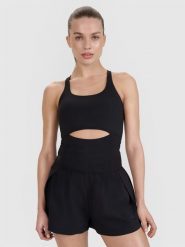 4F Top treningowy slim szybkoschnący damski 4F x Anna Lewandowska - czarny M. Czarne topy damskie 4f, m, bez wzorów, z dzianiny, bez ramiączek. Za 99.99 zł.