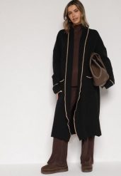 Czarny Długi Niezapinany Kardigan Ozdobiony Lamówką Veritusa. Czarne kardigany damskie Born2be, uniwersalny, bez wzorów, z jeansu. Za 119.99 zł.