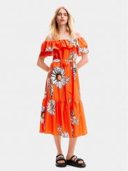 Desigual Sukienka letnia Georgeo 24SWVW02 Pomarańczowy Regular Fit. Brązowe sukienki damskie Desigual, na lato, m, bez wzorów, z bawełny, bez kołnierzyka, bez ramiączek. Za 339.99 zł.