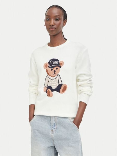 Guess Sweter W6BR84 Z1927 Kremowy Regular Fit. Białe swetry klasyczne damskie Guess, s, z wiskozy, bez kołnierzyka. Za 394.99 zł.
