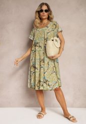 Żółta Sukienka Boho z Wiskozy z Cienkim Paskiem w Talii Rivasea. Żółte sukienki damskie Renee, bez wzorów, z wiskozy, boho, bez kołnierzyka, bez ramiączek, midi, rozkloszowane. W wyprzedaży za 63.99 zł.
