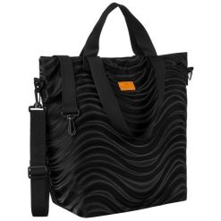 Shopper damski z poliestru w czarnym kolorze pokryty falistym wzorem Rovicky R-TZ15605. Czarne shopper bag damskie ROVICKY, bez wzorów, bez dodatków. Za 59.99 zł.