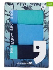 Happy Shorts Bokserki (3 pary) w kolorze turkusowo-granatowo-błękitnym rozmiar: M. Niebieskie bokserki męskie Happy Shorts, bez wzorów. Za 52.17 zł.