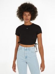 TOMMY JEANS Koszulka w kolorze czarnym rozmiar: XL. Czarne bluzki damskie Tommy Jeans, xl, bez wzorów, z jeansu, bez kołnierzyka, bez ramiączek. Za 127.35 zł.