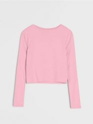 Koszulka z długim rękawem basic - różowy. Czerwone t-shirty damskie Sinsay, l, bez wzorów, bez kołnierzyka. Za 19.99 zł.