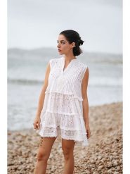 Isla Bonita by SIGRIS Sukienka w kolorze białym rozmiar: S. Białe sukienki damskie Isla Bonita by SIGRIS, s, bez wzorów, z bawełny, bez kołnierzyka, bez ramiączek, mini, rozkloszowane. Za 161.34 zł.