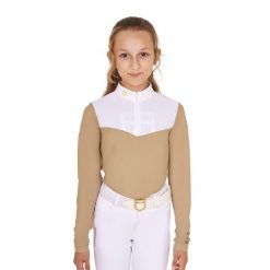 Długi rękaw polo konkursowe dla dziewczynki Equestro. Brązowe koszulki dziewczęce EQUESTRO, l, bez wzorów, z bawełny, bez ramiączek. Za 165.50 zł.