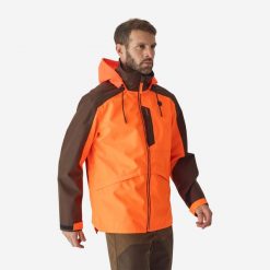 Kurtka Supertrack 500 fluo. Brązowe kurtki męskie SOLOGNAC, s, bez wzorów, z poliesteru, bez kaptura. Za 449.99 zł.