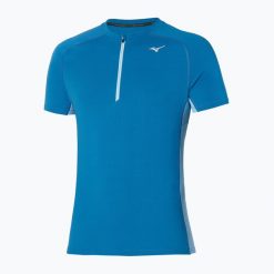 Koszulka do biegania męska Mizuno Trail DryAeroFlow Half Zip Tee. Niebieskie t-shirty sportowe męskie Mizuno, m, z materiału, bez ramiączek, do biegania. Za 139.99 zł.
