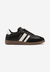 Czarne Płaskie Klasyczne Buty Sportowe Sneakersy ze Sznurowaniem z Ozdobnym Noskiem i Paskami Timaela. Czarne buty sportowe na co dzień męskie Born2be, z jeansu, bez zapięcia. Za 119.99 zł.