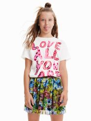 Desigual T-Shirt 23SGTK21 Écru Regular Fit. Koszulki dziewczęce Desigual, bez wzorów, z bawełny, bez ramiączek. Za 109.99 zł.