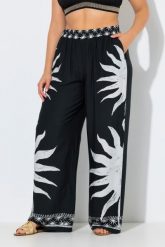 Damskie Spodnie palazzo słońca szeroka nogawka elastyczny pas. Czarne spodnie materiałowe damskie Ulla Popken, bez wzorów, z materiału, plus size. Za 191.99 zł.