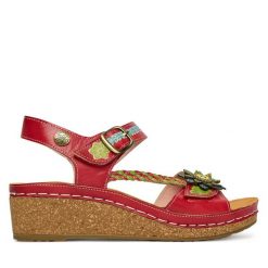 Sandały Laura Vita. Czerwone sandały damskie Laura Vita, bez wzorów, bez obcasa, na koturnie. Za 429.99 zł.